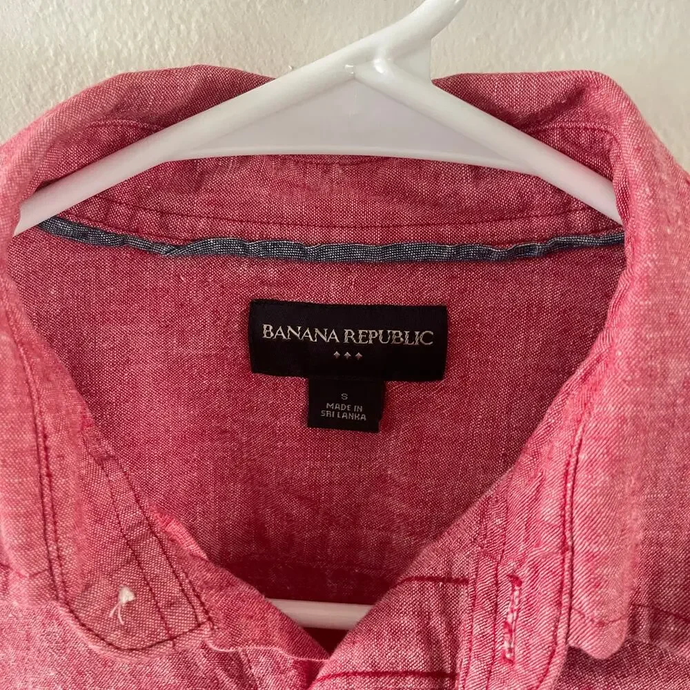 Banana Republic Mens S Linen Blend Button Up Shirt Totem Red Warm Weather